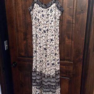 Floral Maxi Dress with Blue and White Pattern